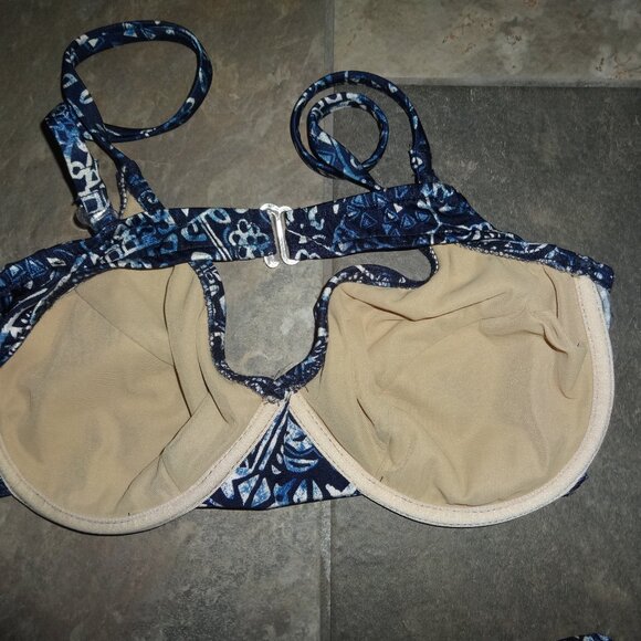Lands' End 3 Piece Set 14 Bathing/Swim Suit navy/white batik/bandana 2 pc+shorts - Picture 9 of 16